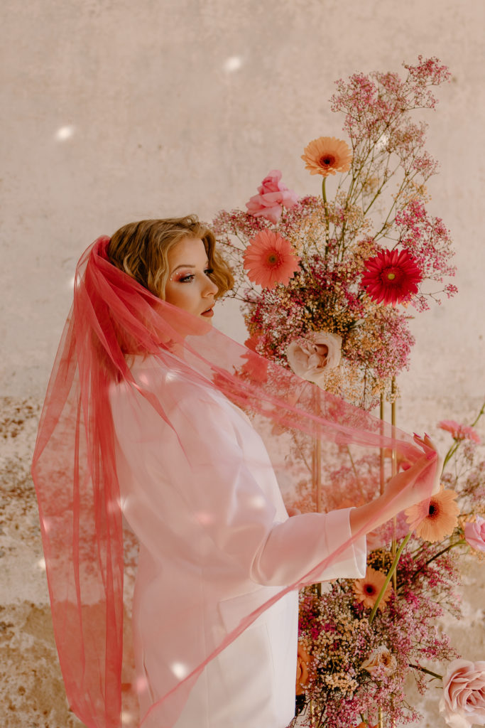 pink veil for wedding