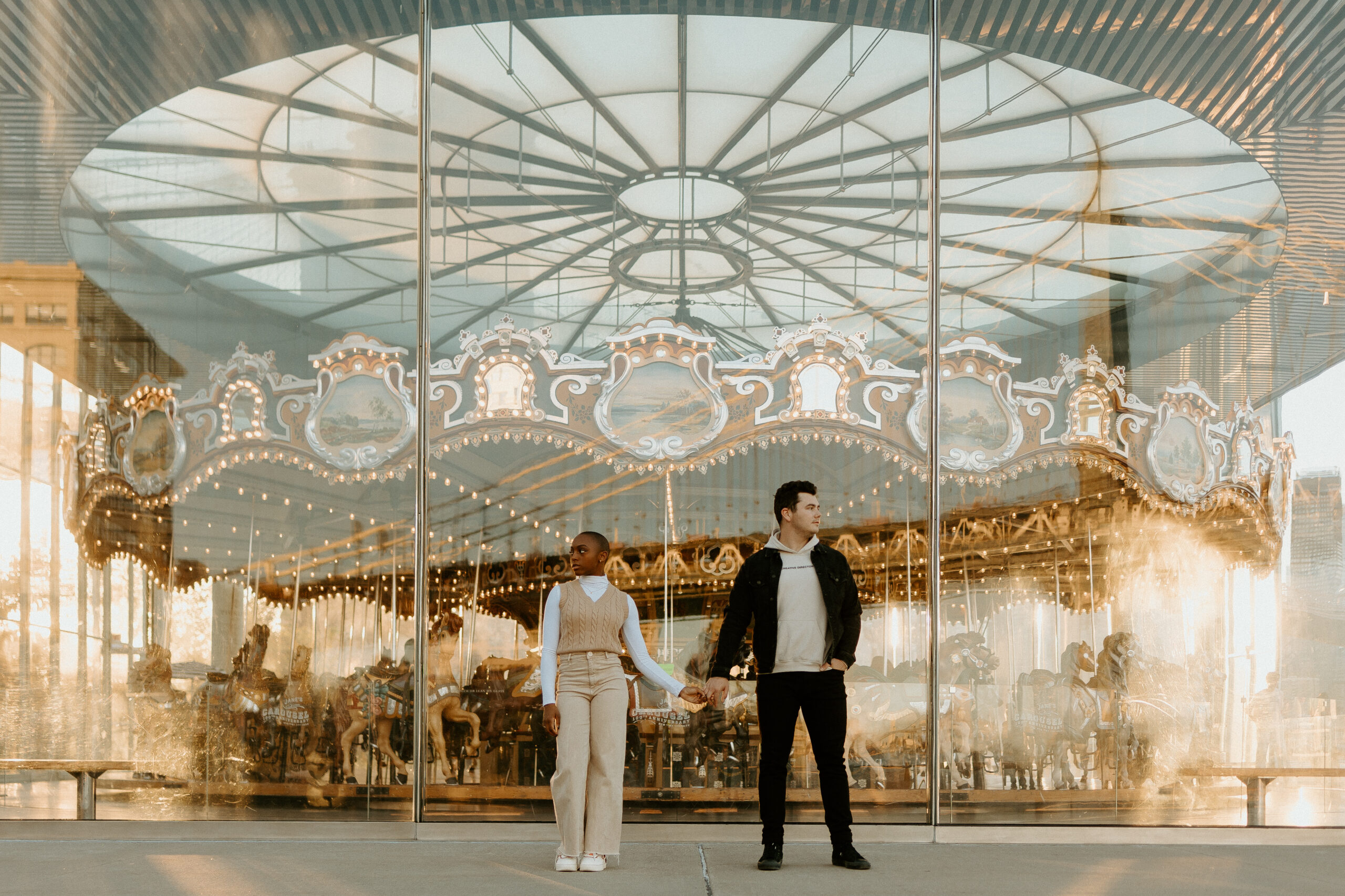 Couple's Session at Jane's Carousel in Brooklyn Bridge Park