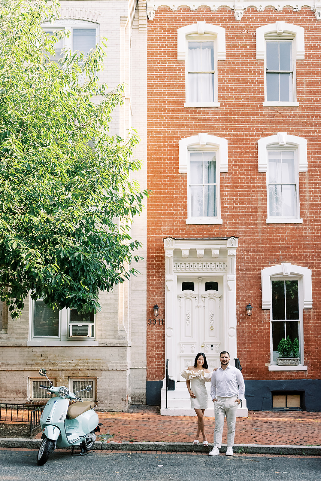 Couple during their Georgetown DC engagement session at historic row houses